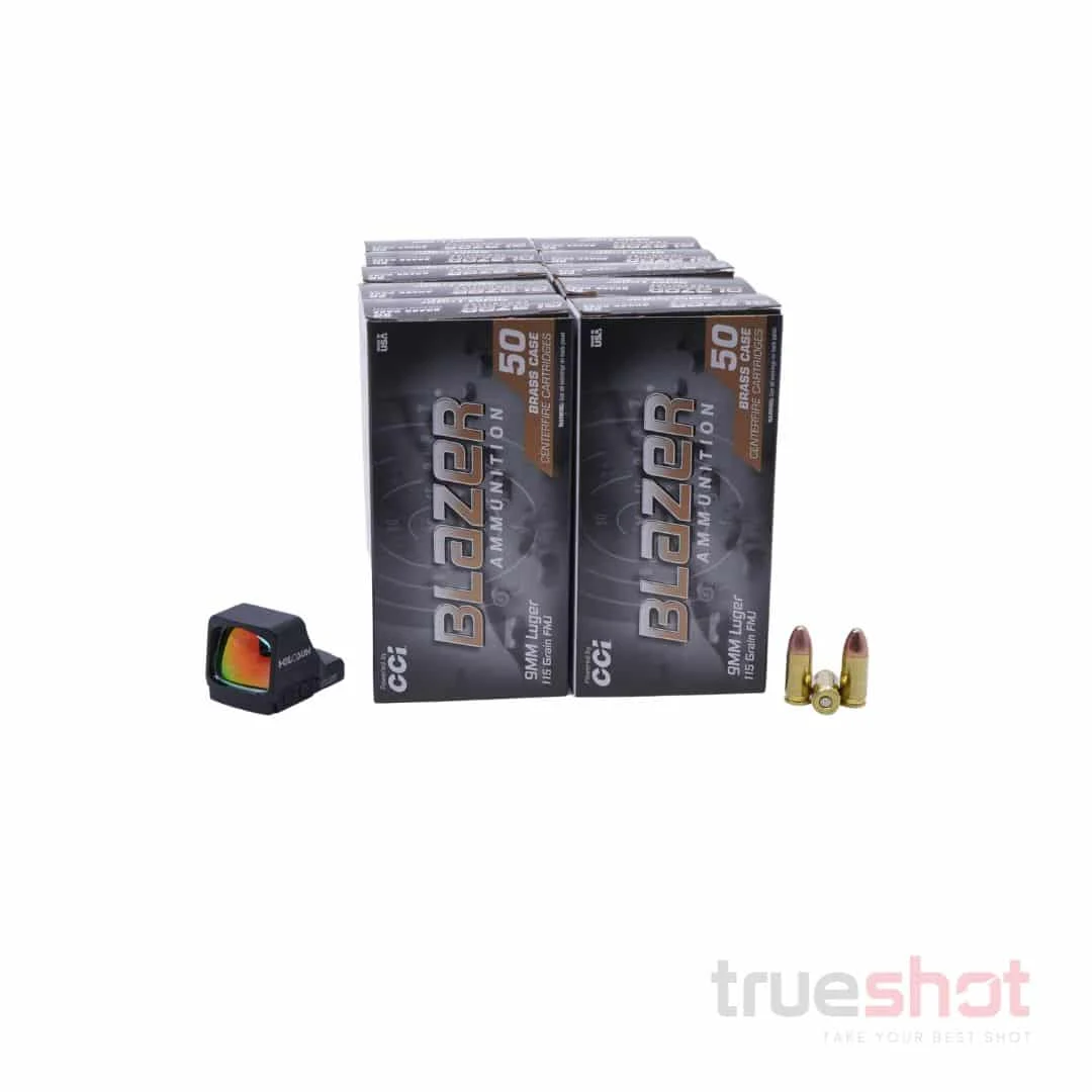 BUNDLE DEAL: Black Holosun 507 Comp Green Dot Pistol Sight and 500 Rounds of Ammo