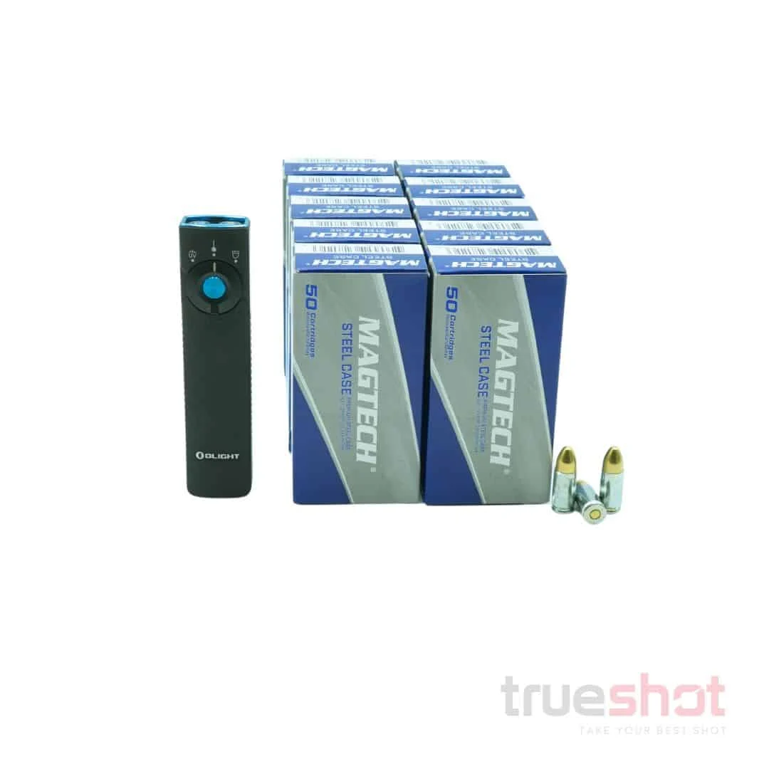 BUNDLE DEAL: Black Olight Arkfeld Pro EDC Flashlight and 500 Rounds of Ammo