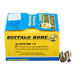Buffalo Bore Ammo  Personal Defense 45 Auto Rim 255 Gr Hard Cast Flat Nose Ammo