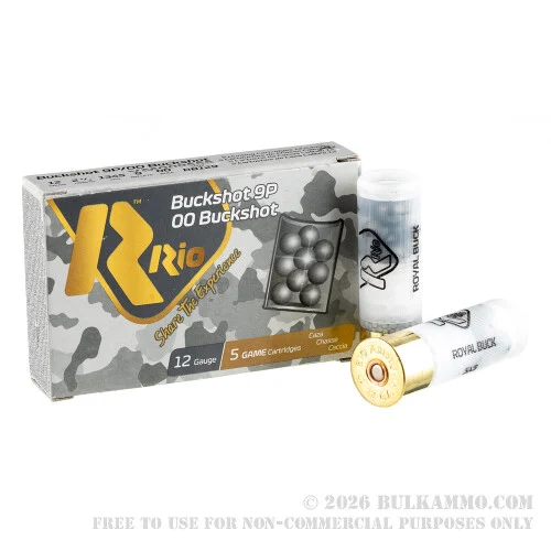 5 Rounds of 12ga Ammo by Rio -00 Buck
