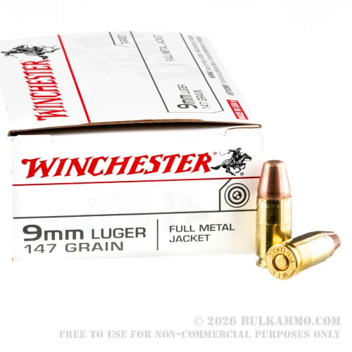 50 Rounds of 9mm Ammo by Winchester - 147gr FMJFN