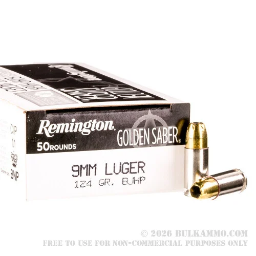 500 Rounds of 9mm Ammo by Remington Golden Saber - 124gr JHP