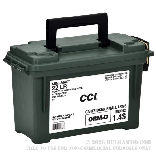 1600 Rounds of .22 LR Ammo by CCI - 40gr CPRN in Reusable Case
