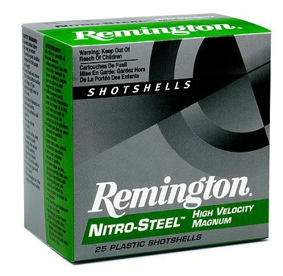 Remington Nitro Steel Shotshells High Velocity NS12HVS4, 12 Gauge, 2-3/4", 1-1/8 oz, 1390 fps, #4 Steel Shotshells Shot, 25 Rds/Bx