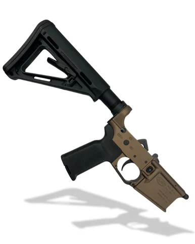 Complete AR15 Lower Receiver, FDE Anodize,Black Furniture