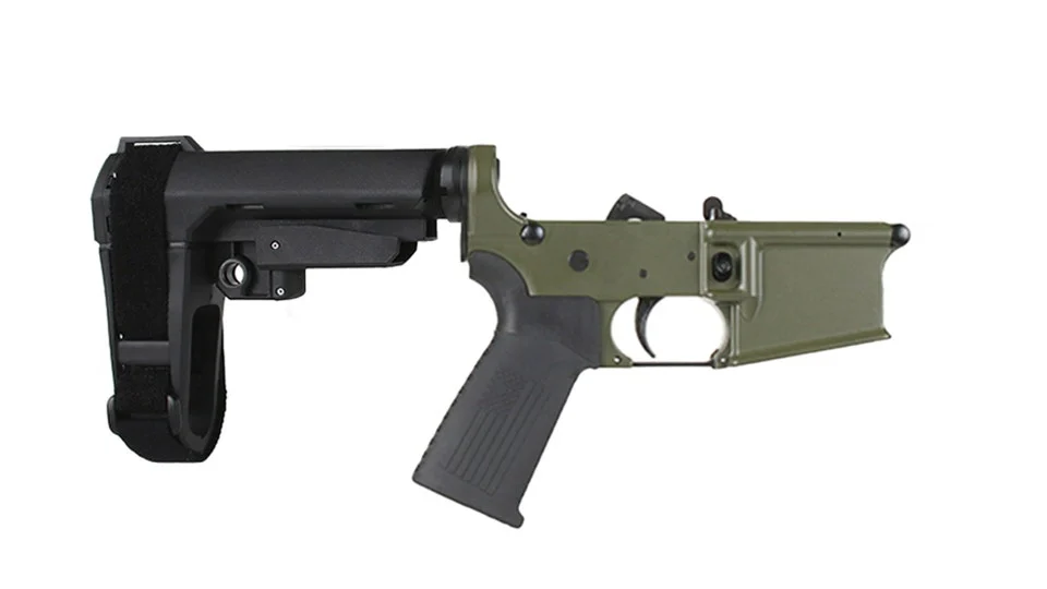 BC-15 | Complete Pistol Lower Assembly With Pistol Brace | Multi-Caliber (Black Anodized)-Olive Drab Green