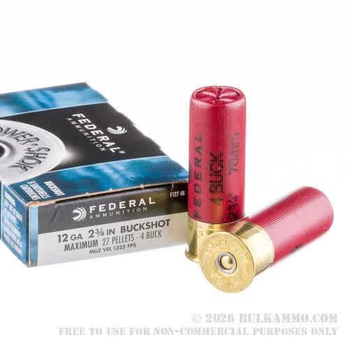 250 Rounds of 12ga Ammo by Federal -#4 Buck