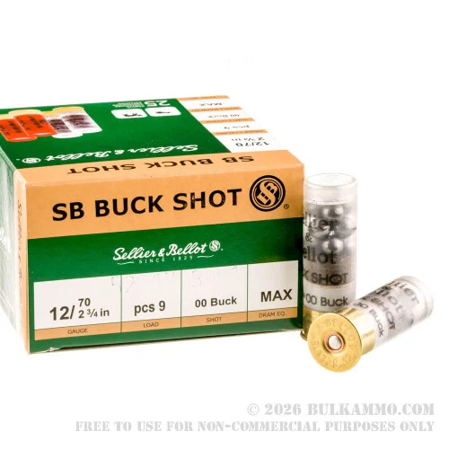 25 Rounds of 12ga 9P Ammo by Sellier & Bellot -00 Buck