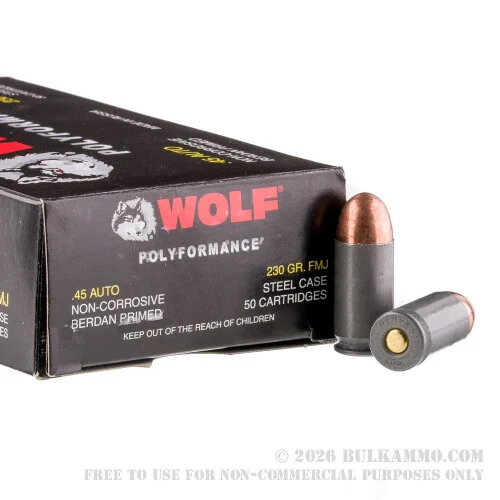 500Rounds of .45 ACP Ammo by Wolf - 230gr FMJ
