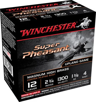 Winchester Super X Pheasant Copperplated X12PH4, 12 Gauge, 2-3/4", 1-3/8 oz, 1300 fps, #4 Lead Shot, 25 Rds/Bx
