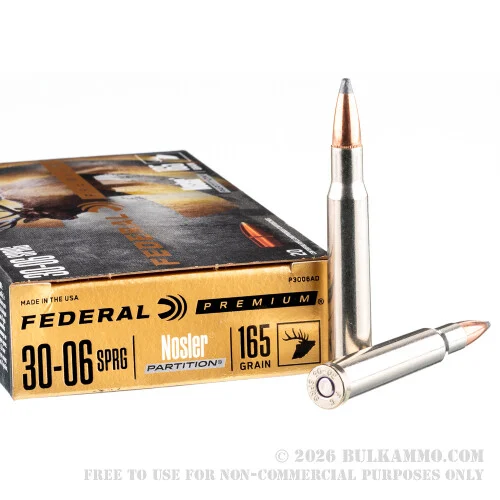 20 Rounds of 30-06 Springfield Ammo by Federal Vital-Shok - 165gr Nosler Partition SP