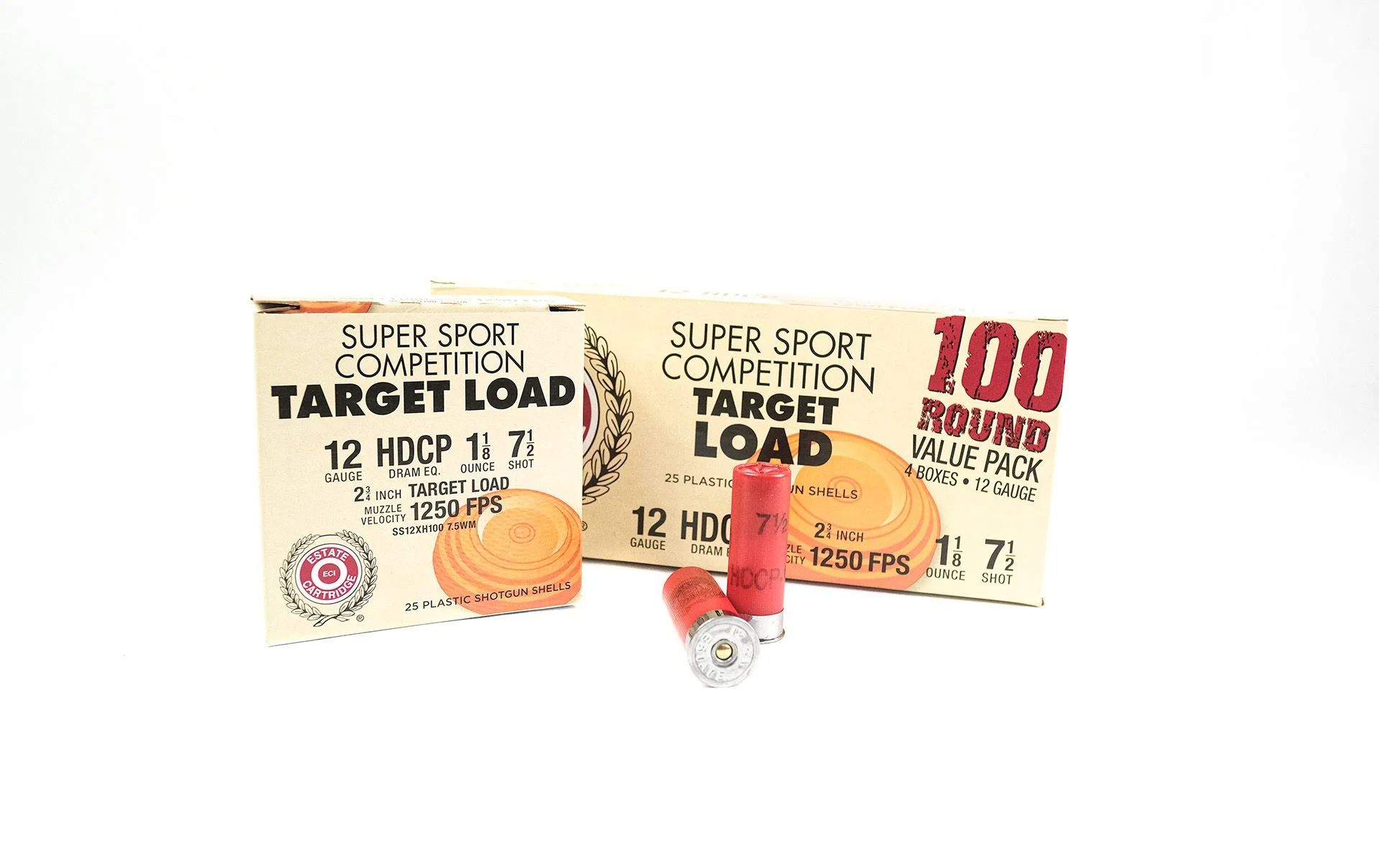 Estate Super Sport Competition Target Load 12 GA 2 3/4" 1 1/8oz #7.5 Shot Ammunition Shotgun Ammo - 100 Rounds - SS12XH1007.5WM