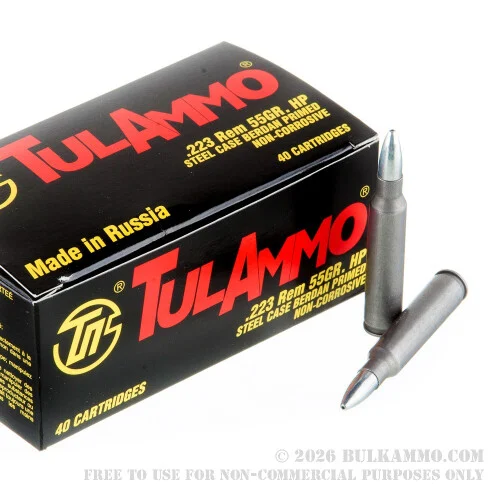 1000 Rounds of .223 Ammo by Tula -55 Grain HP