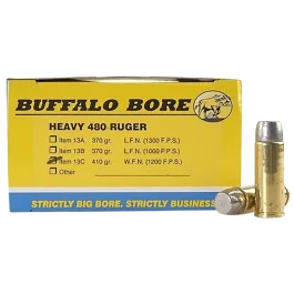 Buffalo Bore Ammo  Heavy 480 Ruger 410 Gr Wide Flat Nose Ammo