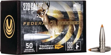 Federal .277 Caliber 130gr Trophy Bonded Tip CB Bullet, 50 Rounds