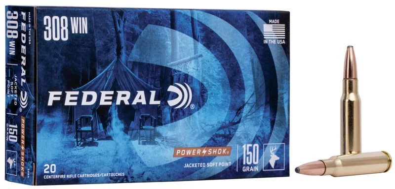 Federal 308A Power-Shok 308 Win 150 gr Jacketed Soft Point (JSP) Rifle Ammo - 20 Rounds - FE308A