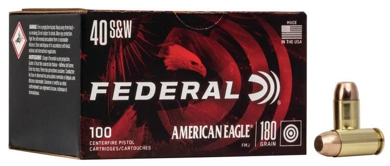 Federal AE40R100 American Eagle 40 S&W 180 gr Full Metal Jacket (FMJ) Handgun Ammo - 100 Rounds - AE40R100