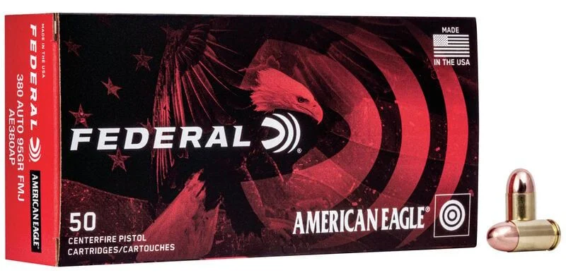 Federal American Eagle 380ACP 95 Grain Full Metal Jacket Handgun Ammo - 50 Rounds - FEAE380APBX