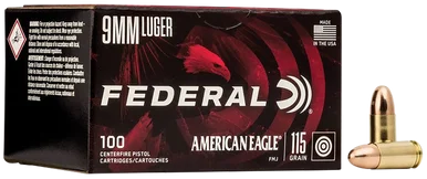 Federal American Eagle Handgun 9mm Luger, 115gr FMJ, 100 Rds