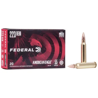 Federal American Eagle Rifle Ammunition, .223 Rem, 55 gr FMJBT, 20 Rds