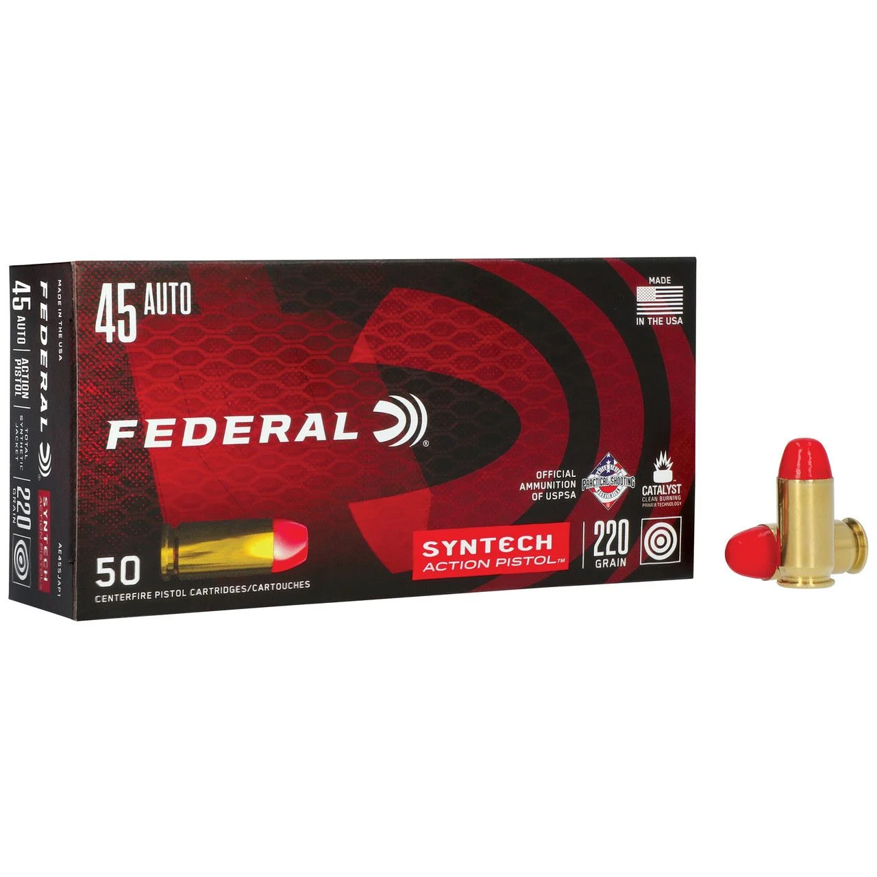 Federal Syntech Action Pistol 45 ACP 220Gr Total Synthetic Jacket Handgun Ammo - 50 Rounds - 32118