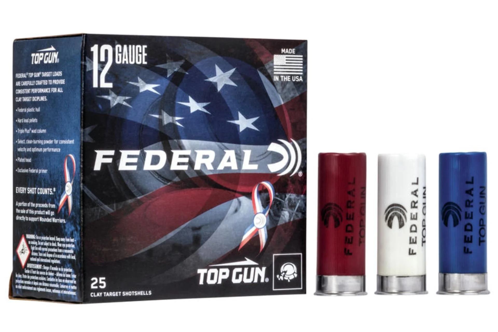 Federal TGL12US8 Top Gun Special Edition Red White & Blue 12 Gauge 2.75 1 1/8 oz 8 Shot Shotgun Ammo - 25 Rounds - TGL12US 8