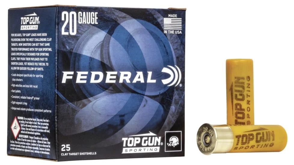 Federal Ammunition Top Gun Sporting 20 Gauge Ammunition 2-3/4" Shell #7.5 Lead Shot Shotgun Ammo - 25 Rounds - TGS224