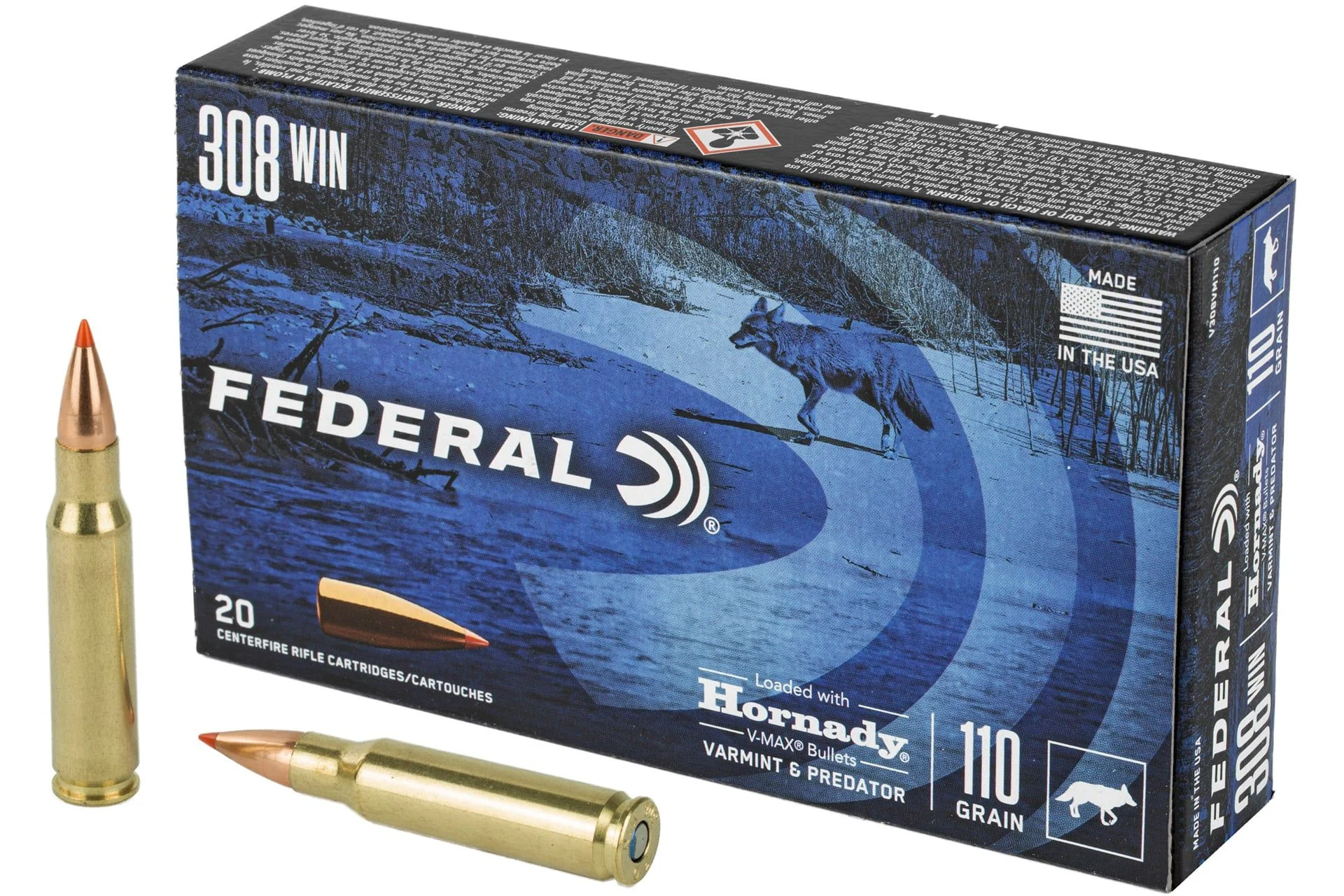 Federal Varmint and Predator V-Max 308 Winchester 110 Grain Rifle Ammo - 20 Rounds - FEV308VM110