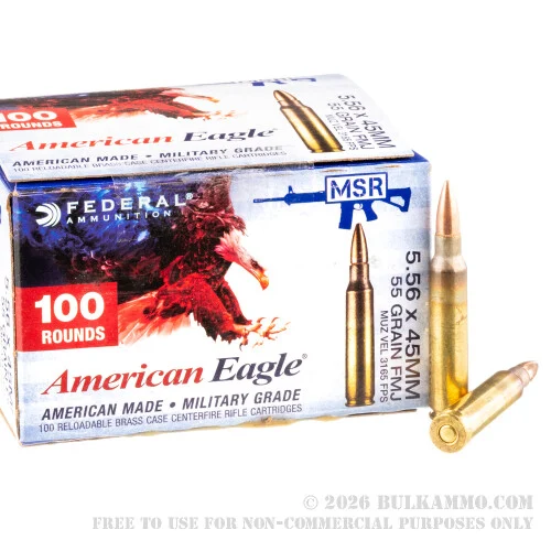 100 Rounds of 5.56x45 Ammo by Federal - 55gr FMJBT