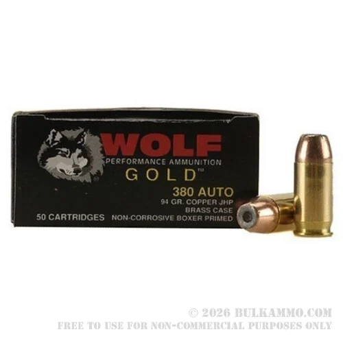 50 Rounds of .380 ACP Ammo by Wolf - 94gr JHP
