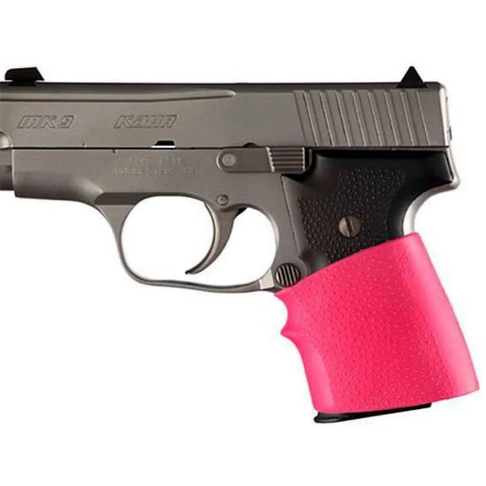Hogue 18007 HandAll Jr. Grip Sleeve Small Size made of Rubber with Textured Pink Finish & Finger Groove for Most 22, 25 & 38 Pistols - 64379