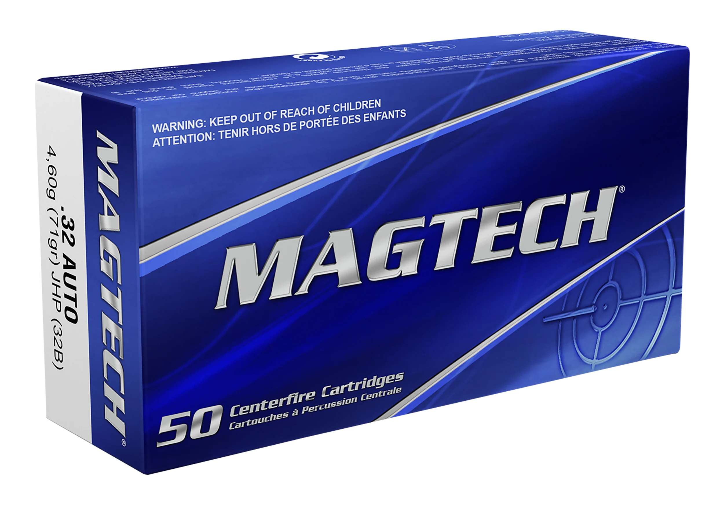 Magtech Sport HuntingPistol Ammunition 32B, 32 ACP, Jacketed Hollow Point (JHP), 71 GR, 905 fps, 50 Rd/bx