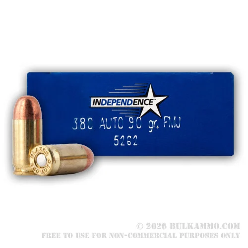 50 Rounds of .380 ACP Ammo by Independence - 90gr FMJ