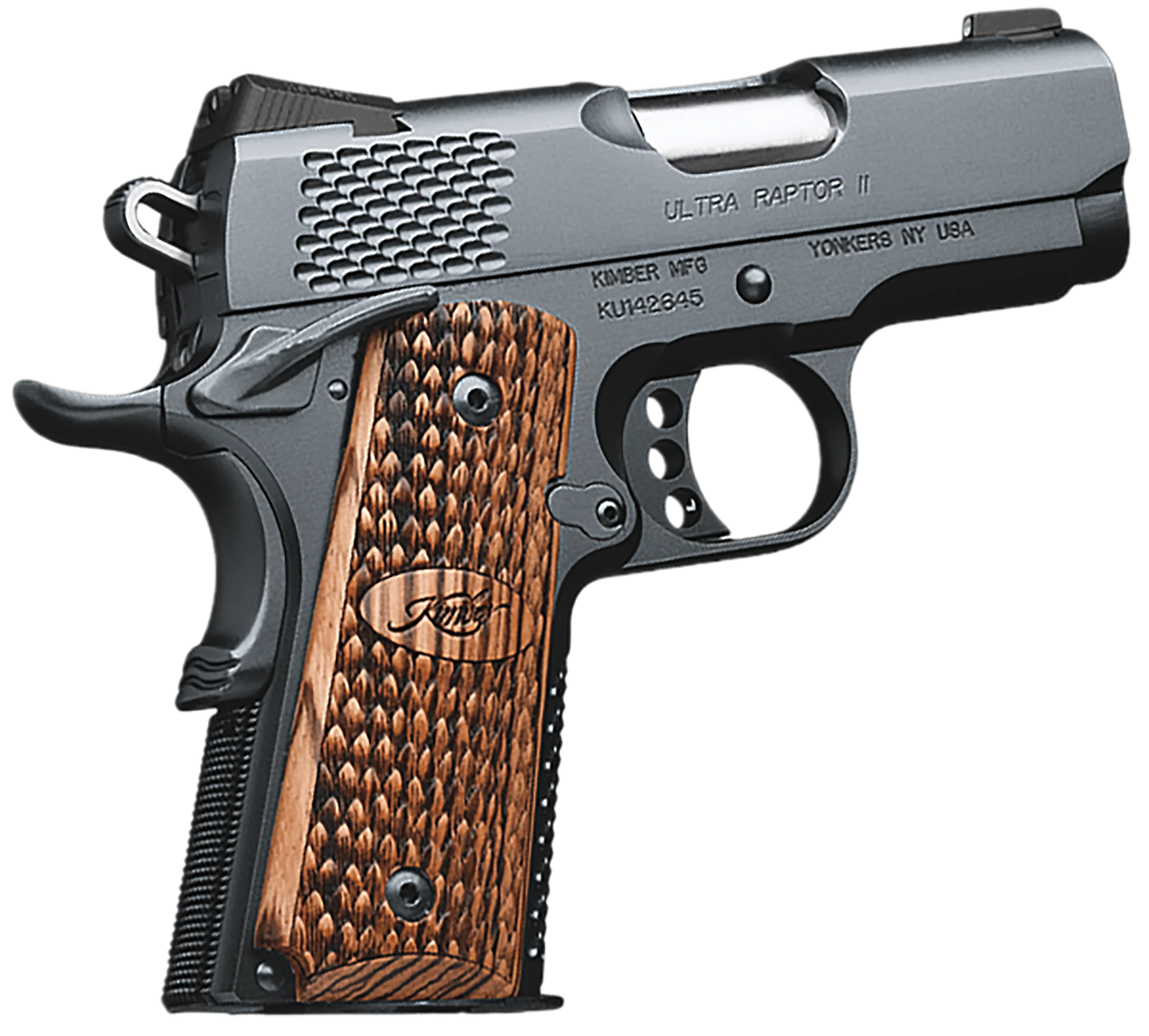 Kimber 3200150 Ultra Raptor II Pistol - .45 ACP, 3 in Barrel, Amb. Safety, Aluminum Frame, Matte Black Oxide Slide, 7 Rd