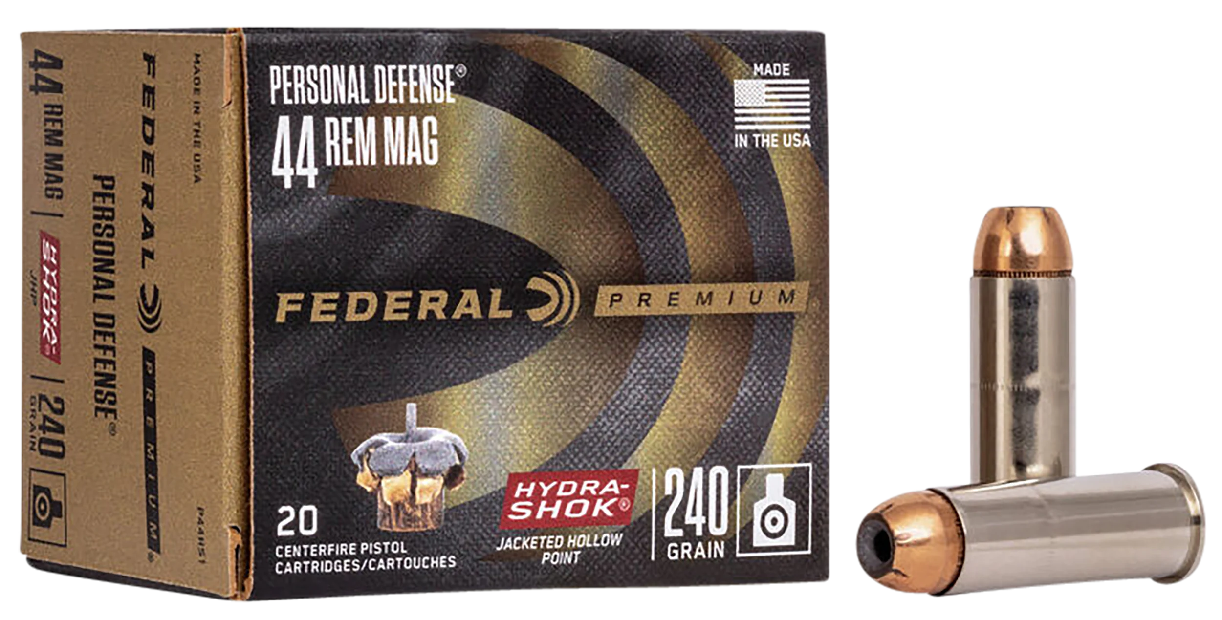 Federal Premium Vital-Shok Handgun Ammunition P44HS1, 44 Remington Mag, Hydra-Shok JHP (JHP), 240 GR, 1210 fps, 20 Rd/bx