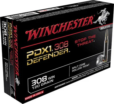 Winchester PDX1 Defender Rifle Ammunition S308PDB, 308 Winchester (7.62 NATO), PDX1 Defender, 120 GR, 2850 fps, 20 Rd/bx