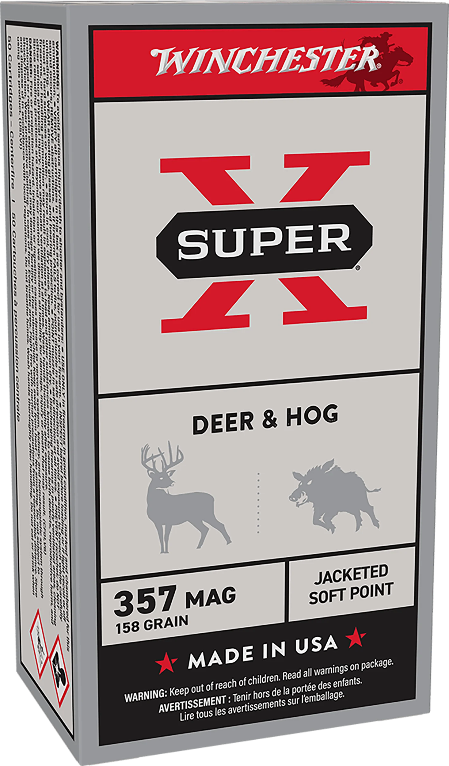 Winchester Super-X Handgun Ammunition X3575P, 357 Magnum, Jacketed Soft Point (SP), 158 GR, 1235 fps, 50 Rd/bx