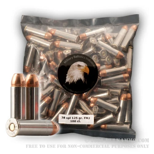 100 Rounds of .38 Spl Ammo by MBI - 125gr FMJ