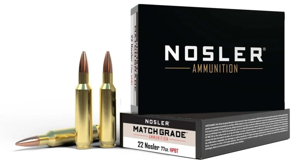 Nosler 60016 Match Grade 22 Nosler 77 gr 2950 fps Custom Competition Hollow Point Boat-Tail (CCHPBT) Rifle Ammo - 20 Rounds - 30228