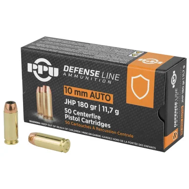 PPU 10MM JHP 180GR, 50 Rds, Brass Case