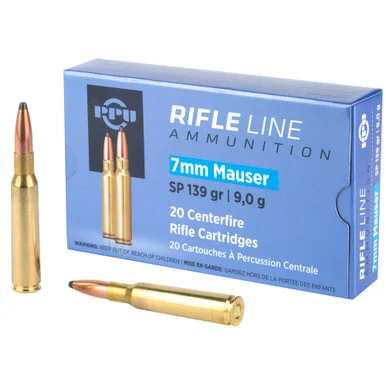 PPU 7MM Mauser SP, 139 Gr, 20 Rds, Brass Case