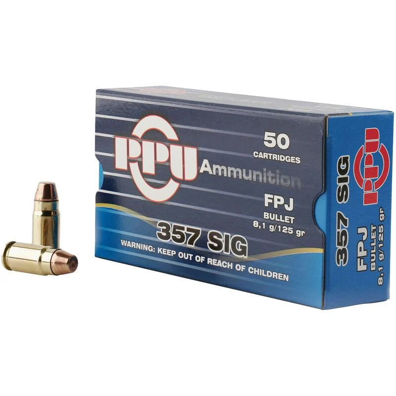 PPU PPH357S Handgun 357 Sig 125 gr Flat Point Jacketed (FPJ) Handgun Ammo - 50 Rounds - 57061