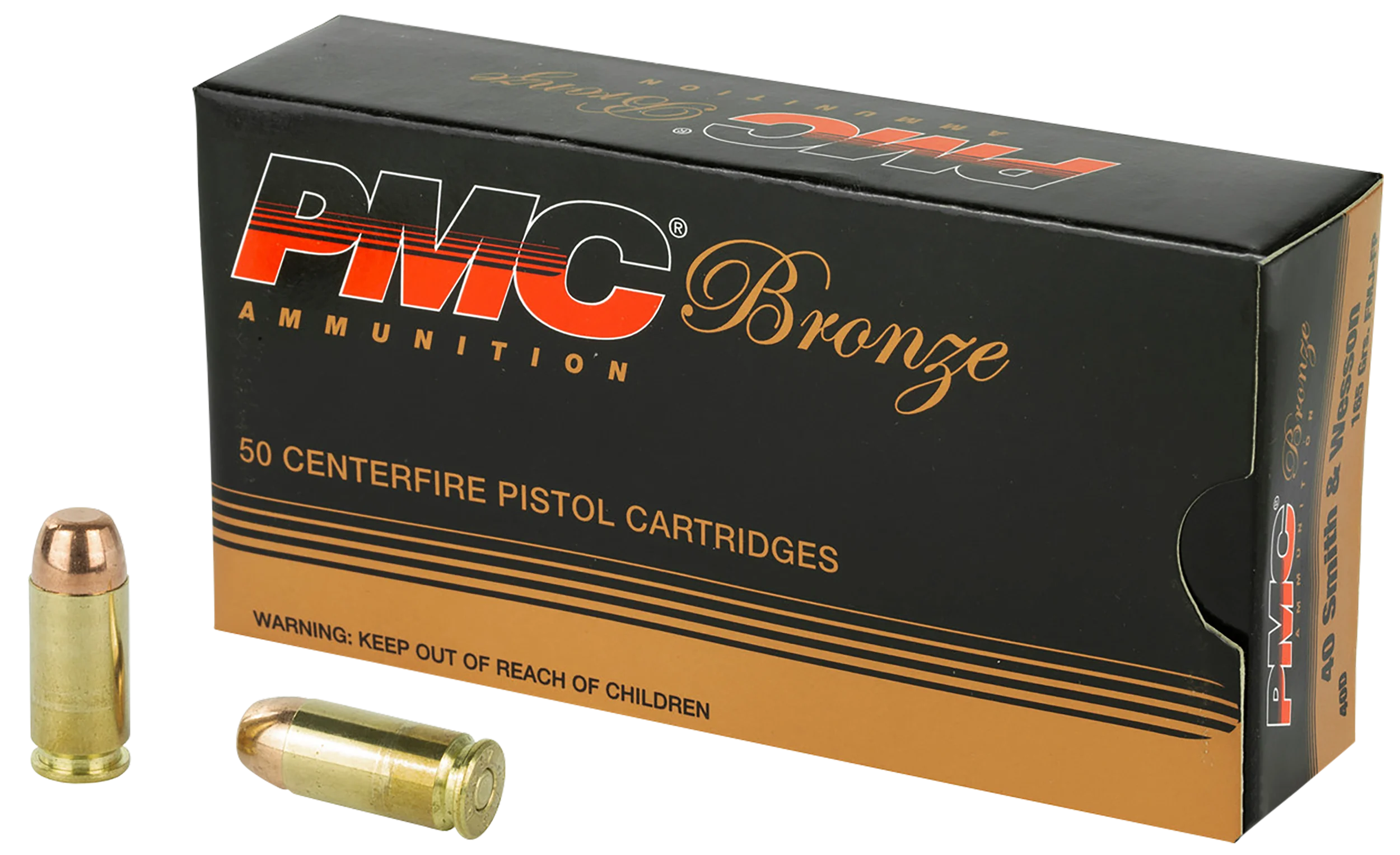 PMC Bronze Line Pistol Ammunition 40D, 40 S&W, Full Metal Jacket (FMJ), 165 GR, 985 fps, 50 Rd/bx