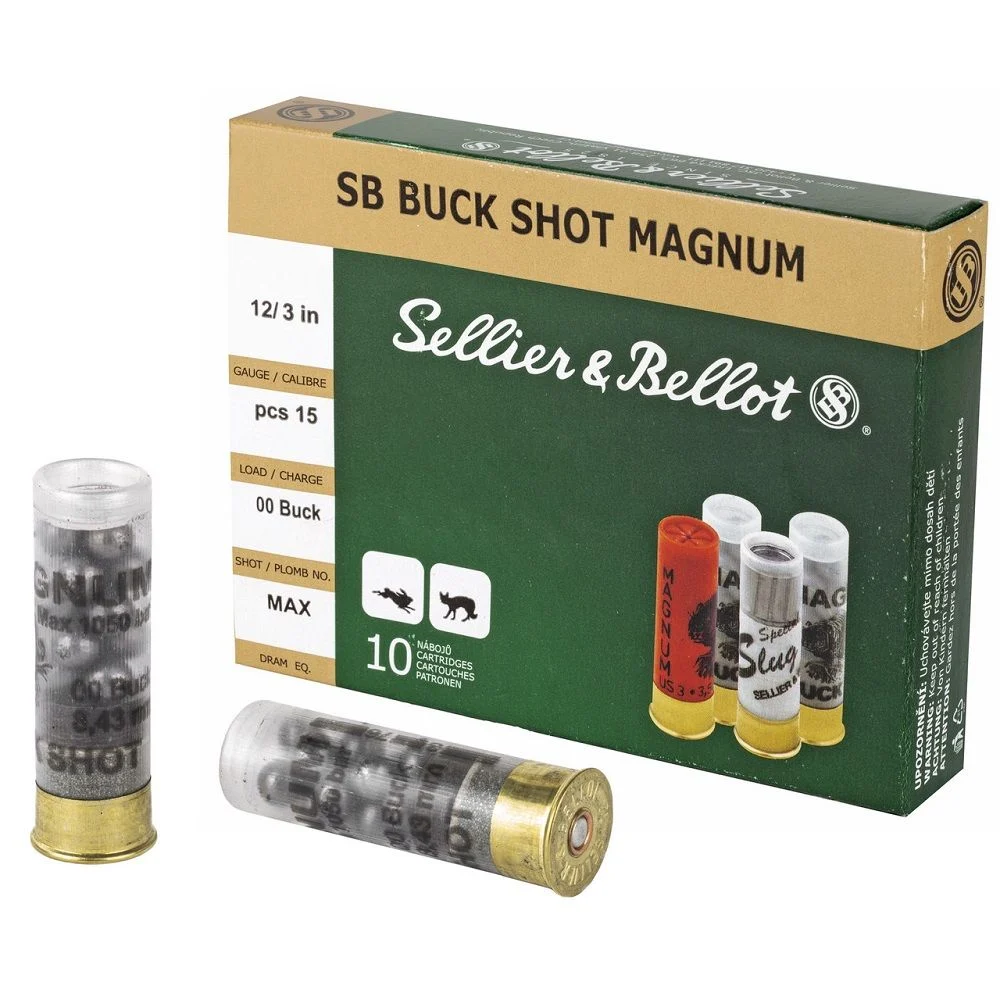 Sellier & Bellot Shotshell 12 Gauge 3" 00 Buck 15 Pellets Shotgun Ammo - 10 Rounds - SB12BSA