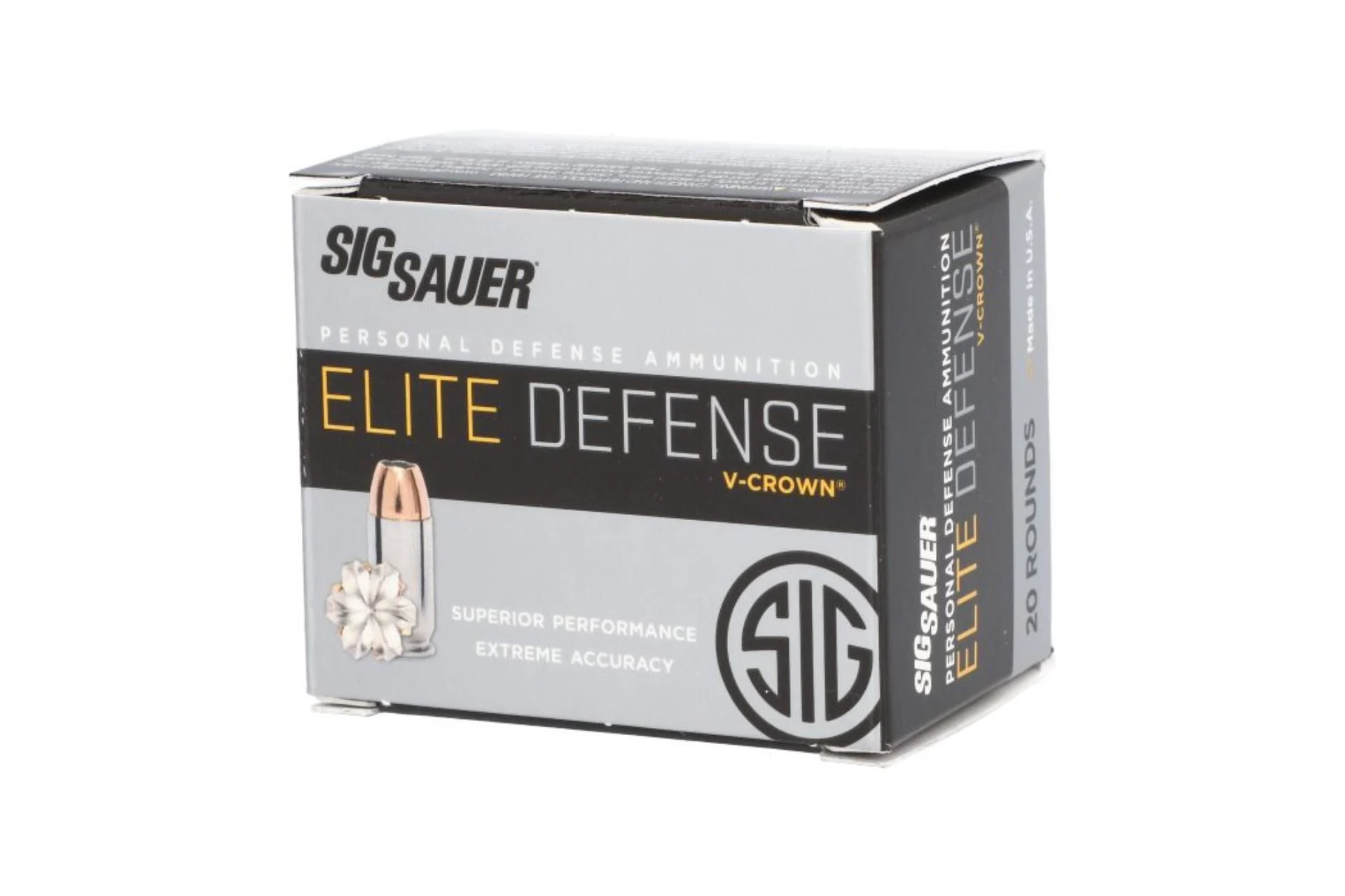 Sig Sauer 38SPL Elite Performance V-Crown Ammo 125Gr JHP Handgun Ammo - 20 Rounds - SIGE38SP1-20