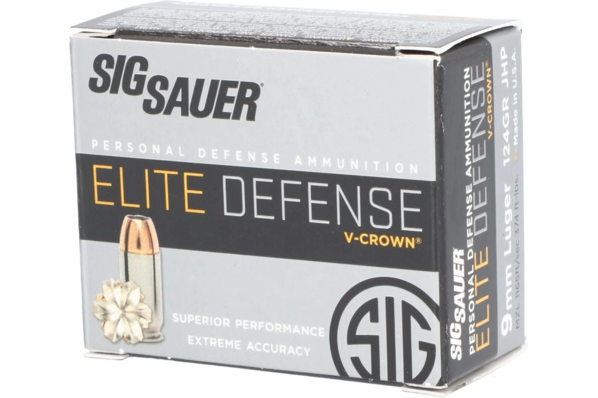 Sig Sauer E9MMA2PM1720 9MM +P 124GR V-Crown M17 Ammo JHP Handgun Ammo - 20 Rounds - SIGE9MMA2P-M17-20