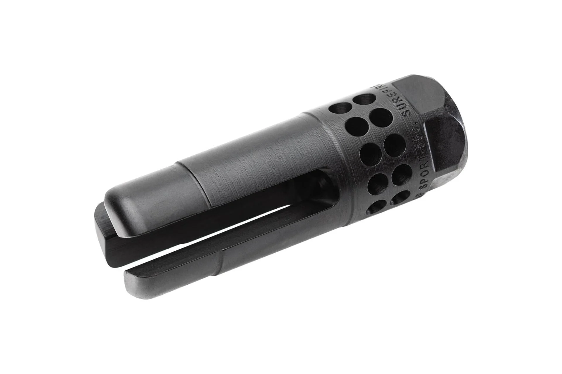 SureFire WARCOMPSPORT7625824 Warcomp Sport Flash Hider 30 Cal (7.62mm NATO) 5/8"-24 tpi, Open Tine 3-Prong, Ported Black Stainless Steel - WARCOMP-SPORT-762-5/8-24