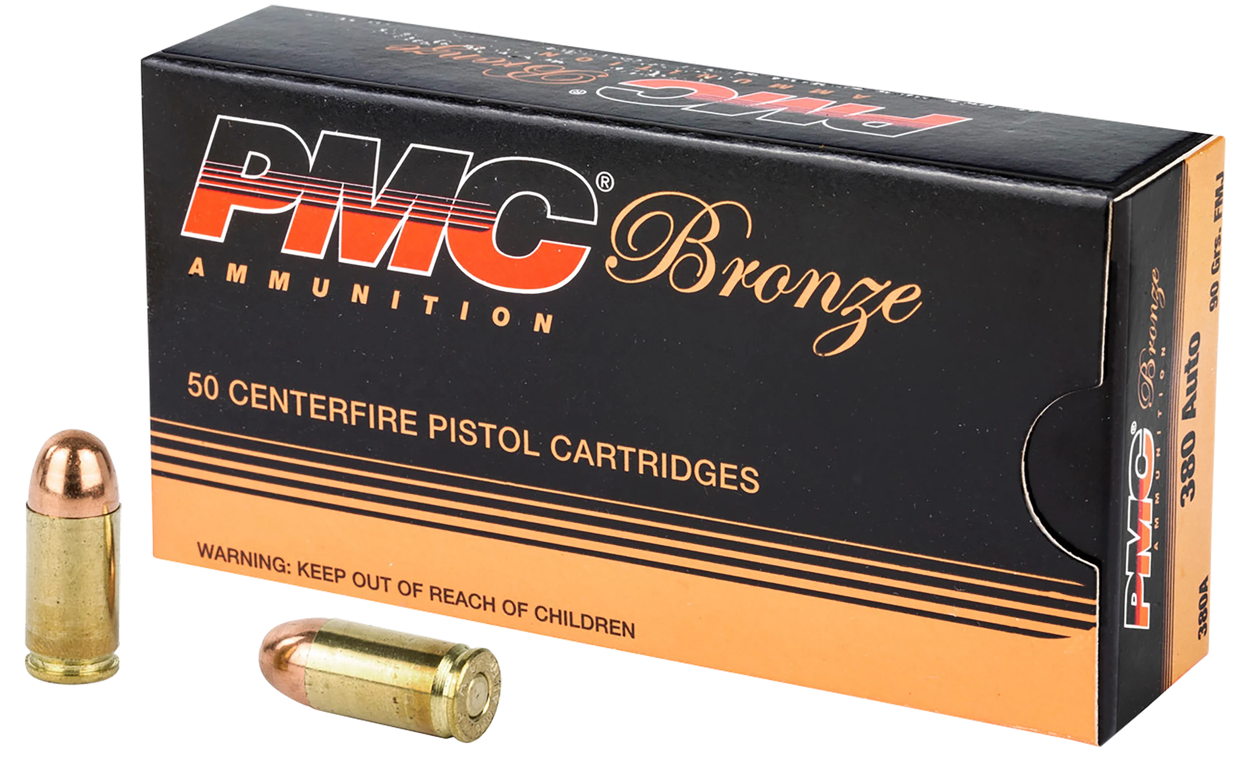 PMC Bronze Line Pistol Ammunition 380A, 380 ACP, Full Metal Jacket (FMJ), 90 GR, 920 fps, 50 Rd/bx