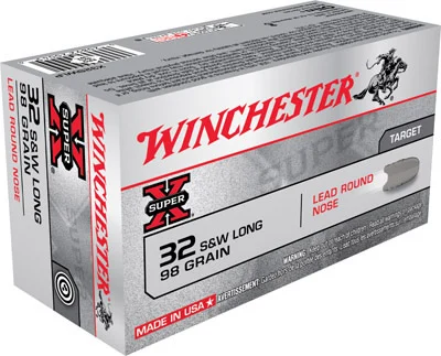 Winchester Super-X Pistol Ammunition X32SWLP, 32 S&W Long, Lead Round Nose (RN), 98 GR, 705 fps, 50 Rd/bx