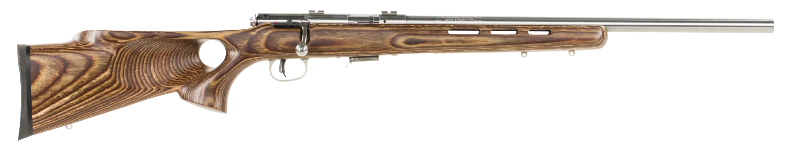 Savage 93R17BTVS Rimfire Rifle 96200, 17 HMR, 21" Hvy BBL, Bolt Action, Brown Laminate Stock, Stain Steel Finish, Accutrigger, 5 Rds
